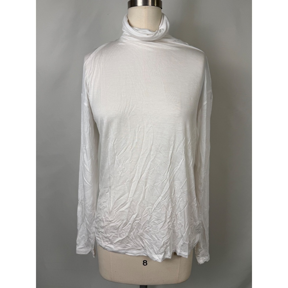 Prologue Womens Medium White Long Sleeve Turtleneck Top Modal Blend Lightweight